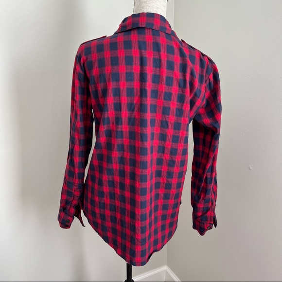 Sanctuary Navy Plaid Long Sleeve Snap Down Shirt Top Blouse Small - Picture 8 of 16